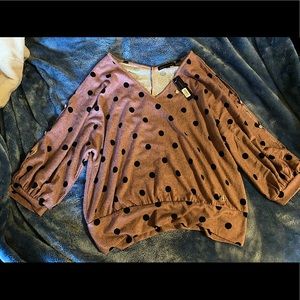 Adrienne Vittadini mauve purple shirt with black polka dots size XL
